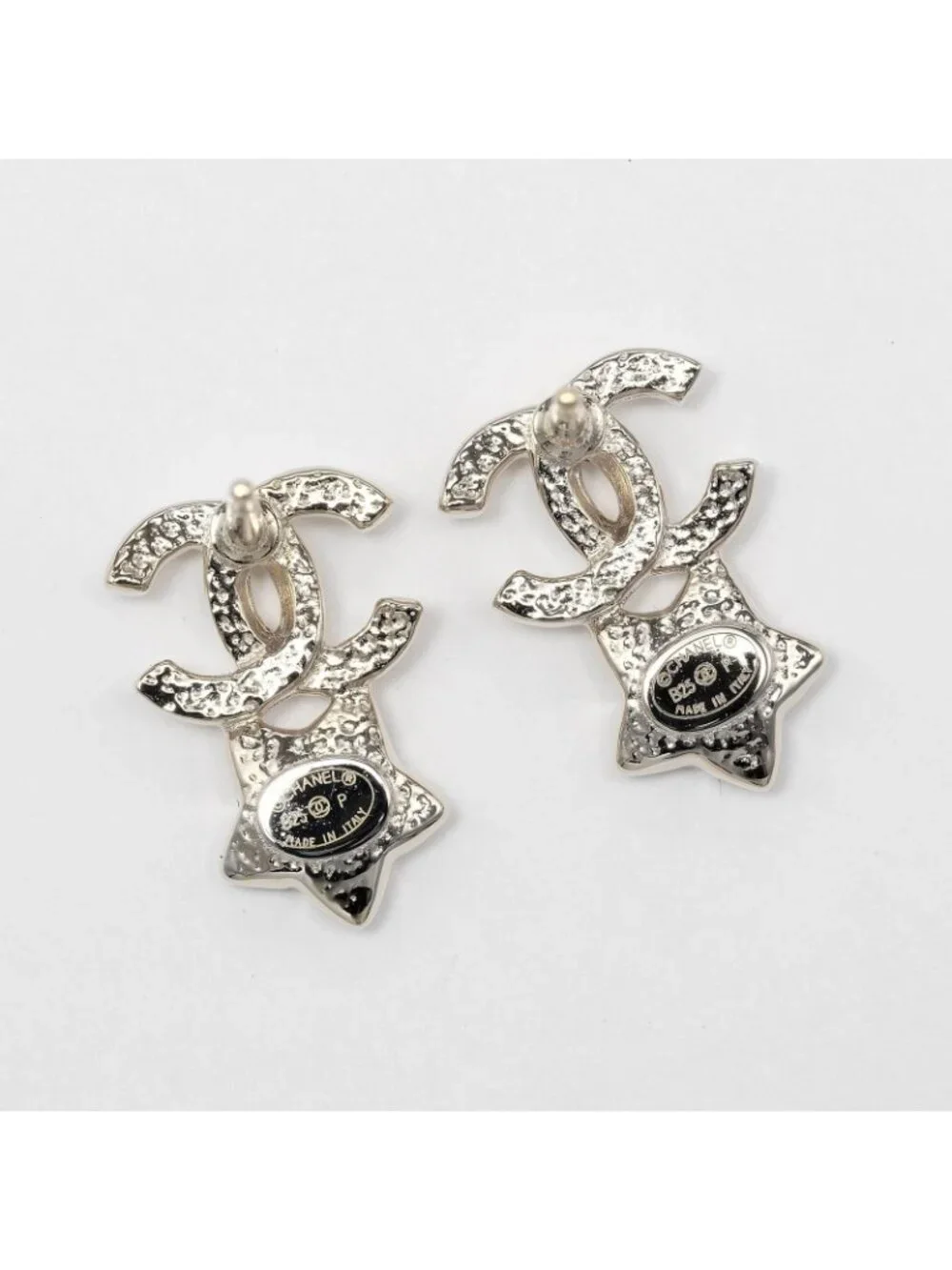 Chanel CC Logo Gold Plated Light Stone Earrings